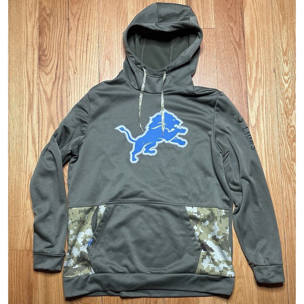 NFL Detroit Lions Nike Salute to Service Army Green Therma-Fit Hoodie Large Mens
